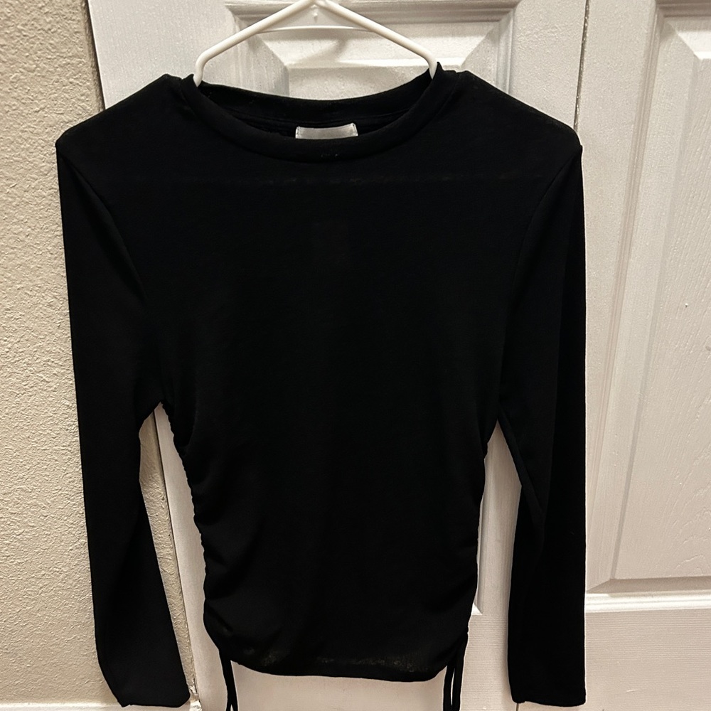 Topshop Womens Black Stretchy Ruched Long Sleeve Top